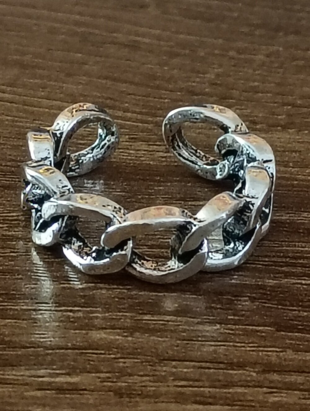 Women's Men's Unisex Silver Tone Chain Link Open Back Fashion Ring Size 7